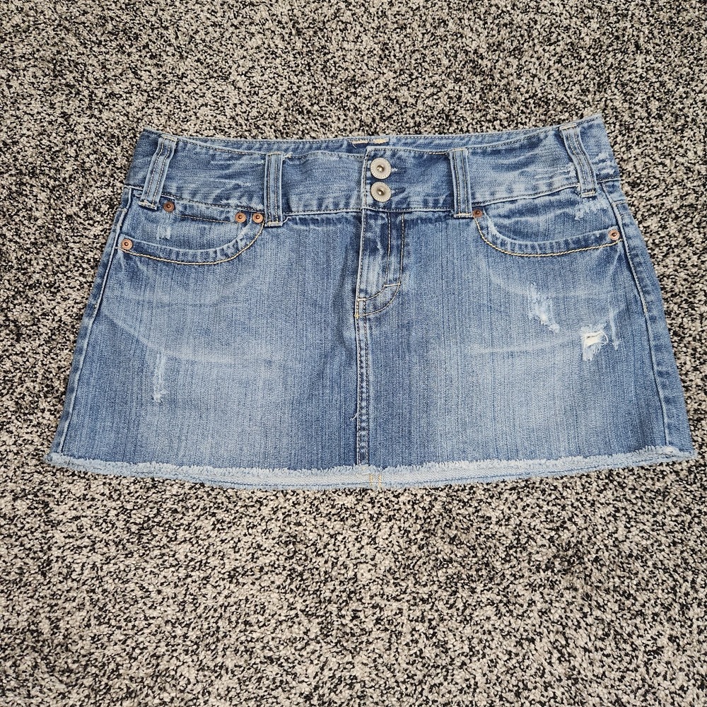 Y2k Vtg 2000s American Eagle Jean Skirt Micro Mini Booty Low Rise Grunge Sz 10
